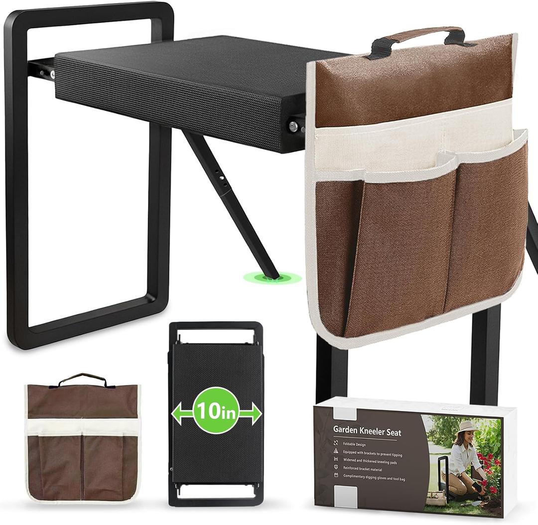 seasky Foldable Garden Kneeling and Seat, Anti-Tipping Gardener Bench Widened Thick Soft Kneeling PadHeavy Duty Gardening Stool with Garden Tool Bag, Gardening Gift for Women(Without Gloves) (Black)