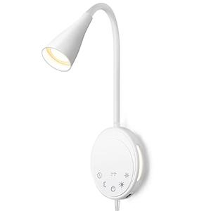 SANKEDOU LED Wall Mounted Reading Light, Book Light for Reading in Bed with Touch Control, 5 Dimmable, USB Output, Night Light & Timers Function, Flexible Gooseneck Headboard Bed Lights (White)