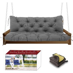 Porch Swing Cushions +Towel, 5" Thick Waterproof Swing Cushions for Outdoor Furniture,3 Seat Swing Cushion Replacement for Patio Swing,Outdoor Swing,Garden Bench (60x40x5 in, Dark Grey)