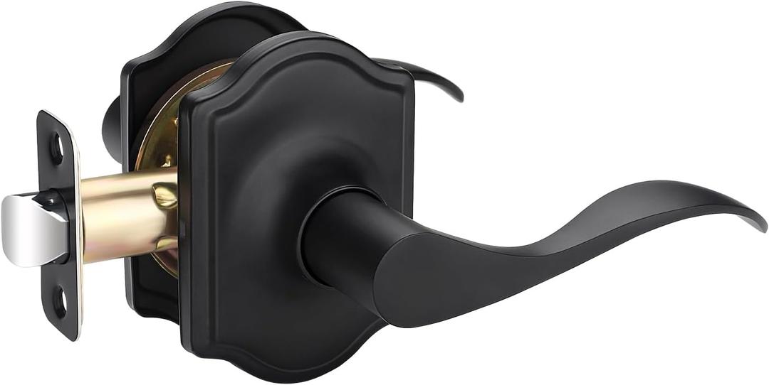 EHOMEWARE 1 Pack Black Door Handle, Door Knobs Interior No Lock, Hallway/ Closet Door Knobs, Keyless Passage Door Knob, Lever Door Handle, Reversible for Left/ Right Handed Doors, Unique Wave Design
