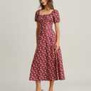 RIHOAS Womens Summer Dresses Square Neck Vintage Short Sleeve Midi Dress Casual Puff A Line Chiffon Sundress (XS)