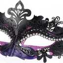 Hoshin Masquerade Mask, Mardi Gras Deecorations Venetian Masks for Womens (Rose) (Dark Purple & Black)