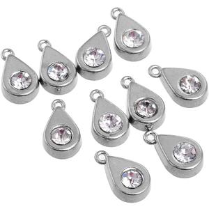 RUBYCA 30PCS Charm Pendant Crystal Drop Tibetan Metal Beads Silver Color Jewelry Making Bracelet DIY