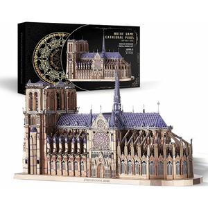 Piececool 3D Metal Puzzles for Adults and Teens, Notre Dame De Paris Church Metal Model Kit, Challenge French Cathedral Brain Teaser Architecture Building Blocks Puzzle, 382 Pcs (Colorful)