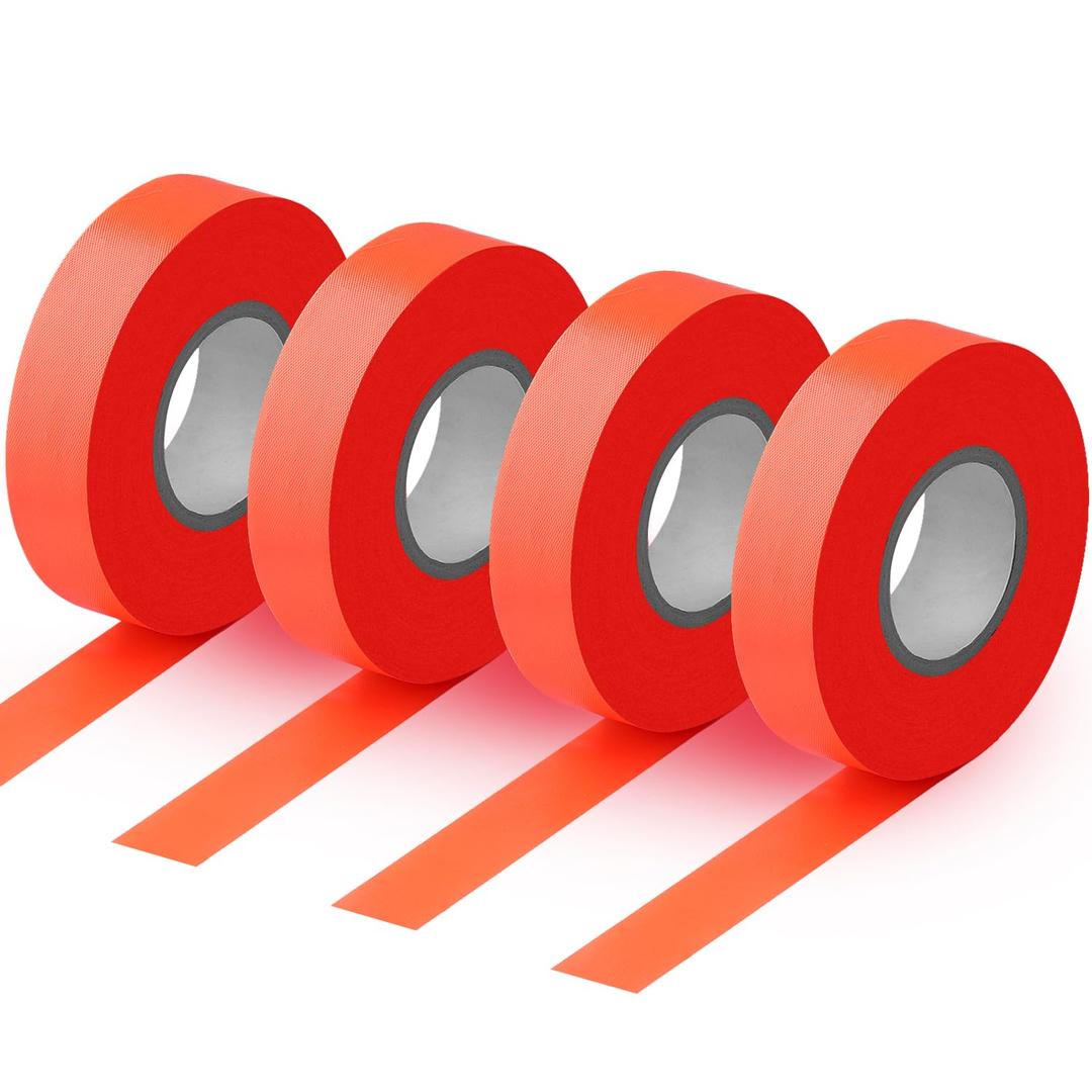 GUFJUCH 800FT Orange Flagging Tape, Non-Adhesive Survey Tape, for Marking Tree, Hunting Trail, Boundaries and Hazardous Areas, Surveyors Tapes Plastic Neon Ribbon 4 Rolls 0.78'' X 200