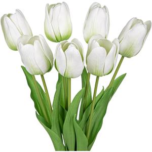 Artificial Tulips Flowers  24" Long Stem Faux Tulips, 7PCS Real Touch Fake White Tulip for Vase, Farmhouse, Kitchen, Spring & Wedding Home Decor