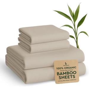 BAMPURE Queen Sheet Set - 100% Pure Viscose derived from Bamboo - Super Soft, Cooling Sheets for Hot Sleepers - Up to 16'' Deep Pocket Queen Size (Beige, 4 Pieces)