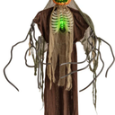 6 Feet Halloween Animatronics Light Up Talking Ghost Pumpkin with Glowing Ribs and Moving Head