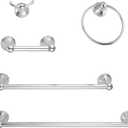 Sagetta Bathroom Hardware Set, 5 PCS Bath Accessories Set Wall Mount Includes 20 in Towel Bar, 16 in Towel Bar, Towel Ring, TP Holder, Towel Hook Chrome Polished