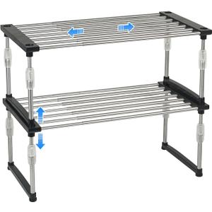 carrotez 2 Pack Expandable Cabinet Organizer, Set of 1 Width & Height-Adjustable Kitchen Cabinet Organizer Shelf, Stackable Kitchen Counter Shelf, 11.8~19.6 x 7.8 x 5.9~9" Black