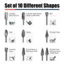10Pcs Carbide Burr Bits Set Compatible with Dremel 1/8", Rotary Tool Bits with Double-Cut Design, Die Grinder Bits Accessories-for Metal Aluminum Wood-Stone Steel PlasticCarving Cutting Grinding
