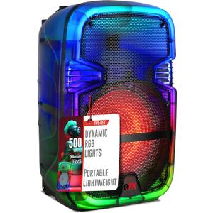 Crystal Clear Sound, Bright Party Lights, Portable & Easy to Use | 8" Rechargeable Bluetooth PA Karaoke Loud Party Speaker, 5-Hour Playtime | TWS, USB, TF, AUX, FM Radio | QFX | TMS-853