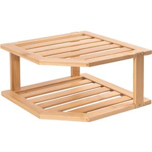 Bamboo Corner Shelf,2 Tier Plate Organizer for Cabinet and Countertop,Pantry Dish and Spice Rack for Kitchen (1 Pc, Natural)