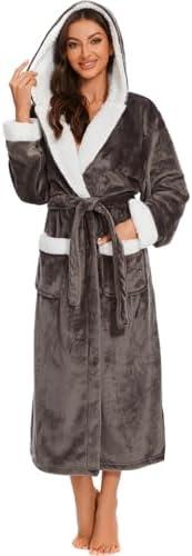 ccko Plush Robes For Women, Fleece Fuzzy Womens Robe,Soft Warm Women's Bathrobe with Hood for Bath Spa Shower House, XL