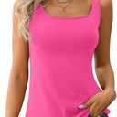 V FOR CITY Tank Top for Women with Built-in Padded Bra Adjustable Wide Strap Camisole Cotton Cami Shirts (Pink, S)