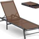 Aluminum Chaise Lounge Chair Outdoor, Foldable Patio Lounge Chair Assemble-Free, Pool Lounge Chairs with 5 Adjustable Backrest, Outdoor Lounge Chairs for Outside Poolside Beach Lawn Brown