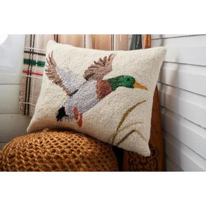 Camp Wandawega Mallard Duck Wool Hook Throw Pillow - Vintage Lodge Cabin Decorative Pillow, Hand-Hooked Oblong 16 x 20 Inch, Lake House Rustic Hunting Decor by Makers Collective
