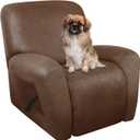 Recliner Chair Covers Leather Like, 4 Pieces Lazy Boy Recliner Cover, Furniture Protector - Washable Soft Sofa Slipcover for Pets Kids (Brown) (1 Seater)
