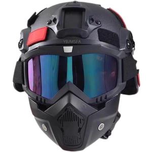 MICH Airsoft Helmet and Mask Set,Airsoft Maskwith Detachable Anti-Fog Goggles Protective Full Face Tactical Mask for CS Airsoft Shooting Halloween Cosplay Cycling Party (One Size, Color lenses)