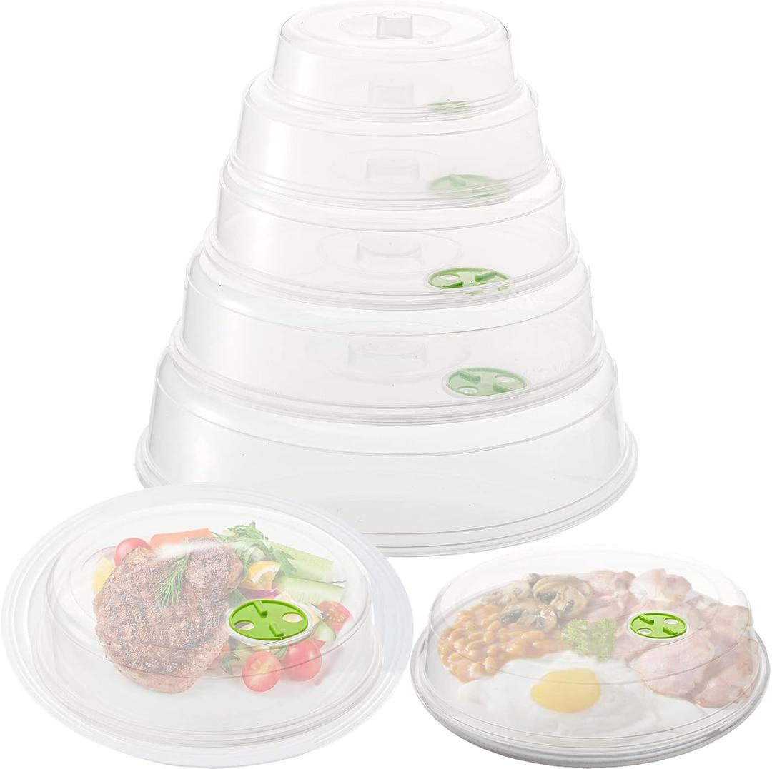 5 Pack Microwave Cover for Food with Air Vent, Microwave Plate, Dish Covers, BPA Free Plastic, Transparent Lids, Stackable, Dishwasher Safe, 5 Size, Variety of Sizes for All Plates & Dishes