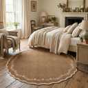 GarveeHome Round Area Rugs 4ft for Kids Room, Solid Brown Scalloped Washable Circle Rug Soft Non Slip Floral Print Floor Mat Carpet Indoor Thin Tent Rug for Bedroom Dining Room Playroom Nursery