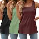3 Pack Womens Tank Tops Summer Square Neck Tee Casual Sleeveless T Shirts 2025 Fashion Beach Vacation Clothes (X-Large, Black Redwood Lightgreen)