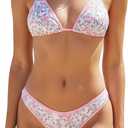 LIZENS Women's 2 Piece Bikini Set Floral Print Halter Triangle Swimsuit Cheeky Bathing Suit (Pink), S