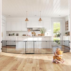 190" Extra Wide Baby Gate Playpen, Adjustable Baby Fence Play Yard, Long Dog Gates Indoor for Stair Doorway Fireplace, Large Child Gate for Toddler Kid Pet, Family Essentials Safety Gate, Black