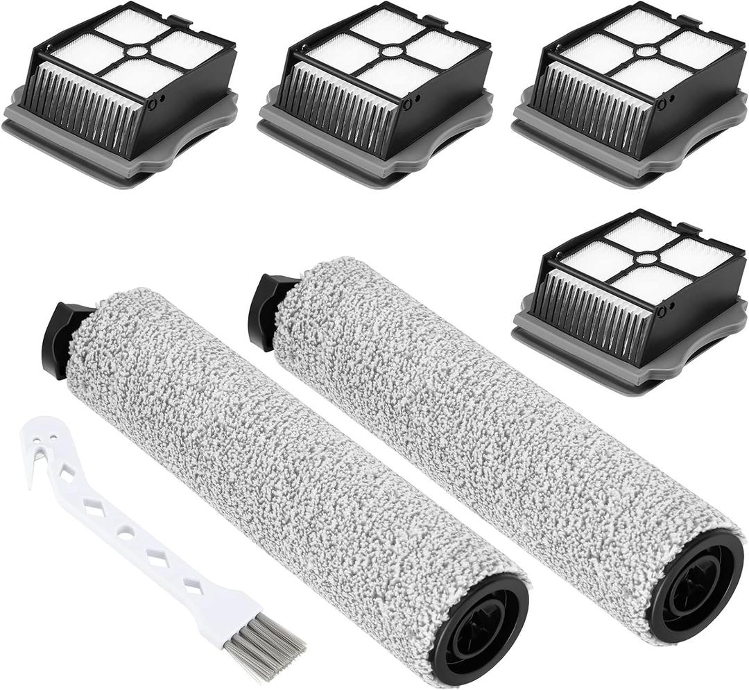 2+4 Pack iFloor 3/ S3 Brush Roller and HEPA Filter Set Compatible with Tineco iFloor 3/ Floor One S3 Cordless Vacuum Cleaner, 2 Pack Brush Rollers + 4 Pack Vacuum HEPA Filters