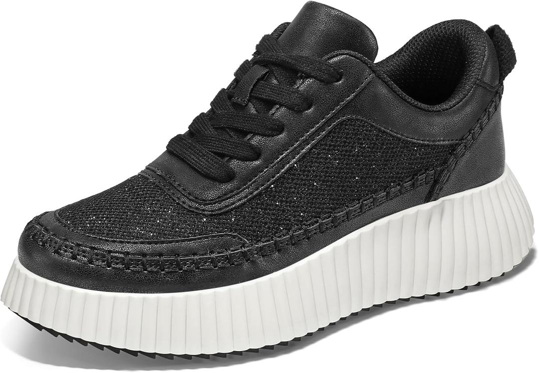 mysoft Women's Platform Chunky Sneakers Comfortable Lightweight Fashion Sneaker Casual Walking Shoes (6, Black Glitter)