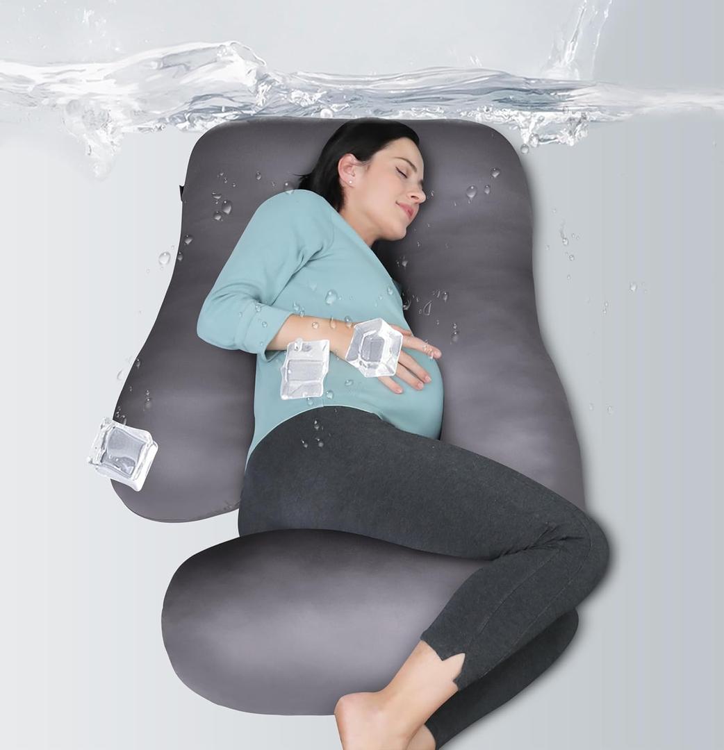MOON PARK Pregnancy Pillows for Sleeping - U Shaped Full Body Maternity Pillow with Removable Cover - Support for Back, Legs, Belly, Hips - 57 Inch - Dark Grey - Cooling Cover