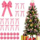 25 Pcs Pink Velvet Tree Topper Christmas Ornaments Include Large Christmas Bows Tree Topper 12 Xmas Velvet Balls 12 Pink Bows for Xmas Holiday Door Fireplace Wall Party Decor