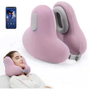 Travel Neck Pillow with Bluetooth Headset, Memory Foam Airplane Pillow for Head Support, Ergonomic Design Traveling Music Pillow for Home, Flight, Car with Adjustable Buckle and Drawstring Bag(Purple)