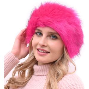 Womens Faux Fur Headband with Elastic Band Ear Warmer Earmuff for Cold Weather Furry Costume (HotPink)