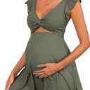 Charmo Ruffle Ribbed Maternity Swimsuit One Piece Cutout Pregnancy Bathing Suits Push Up Twisted Swimwear Swim Dress (Small, Green)