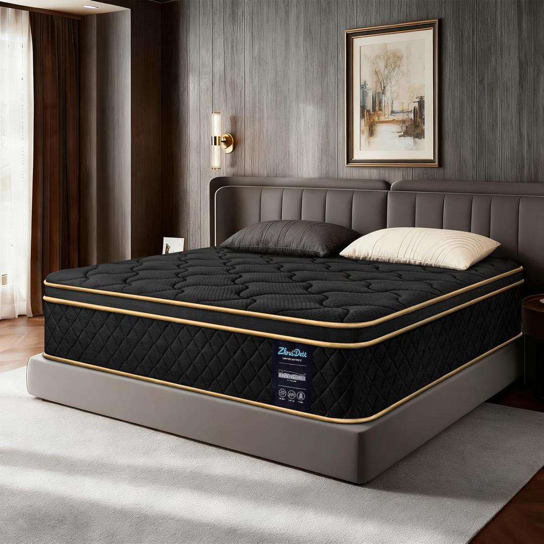 Twin Mattress 10 Inch Medium Firm Hybrid Mattress Twin Size Memory Foam Pocket Springs Twin Bed Matress in a Box for All Sleeping Positions Motion Isolation Comfortable Sleep (Black, Twin 10 inch)