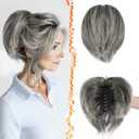 BARSDAR Claw Clip Short Human Hair Gray Ponytail Extension - 8 Inch DIY Styles Claw Clip Real Human Hair Grey Messy Bun Hairpieces for Women - Bendable Metals Thick Natural Short Gray Ponytail Daily
