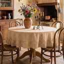 Mindsoft Brown Gingham Ruffled Tablecloth 70 x 70 Inches Round Cotton Linen Checkered Table Cloth Buffalo Plaid Farmhouse Vintage Decorative Tablecover for Picnic Kitchen Dining Room Home Party