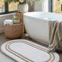 DEXI Oval Bath Mats for Bathroom, 24x43 Absorbent Bath Mat, Washable Microfiber Bathroom Rug with Non Slip Backing for Shower Floor, Beige