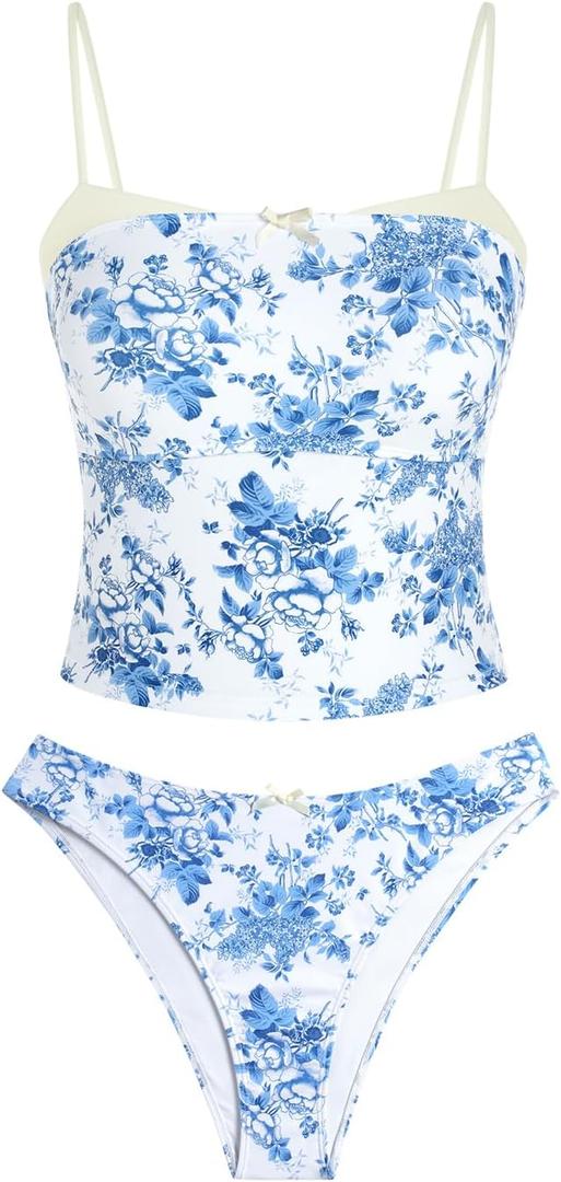 ZAFUL Cute Tankini Swimsuits for Women Retro Y2K High Cut Two Piece Bathing Suit 2026 Beach Swimwear X-Large