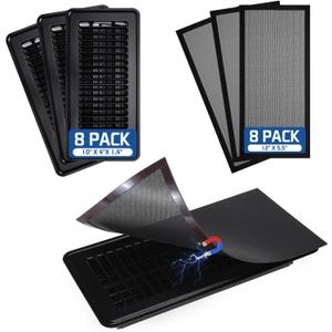 16 Pcs Magnetic Vent Cover and Floor Register Set: Magnetic Mesh Vent Covers 8 Pack & Floor Vent Registers with Damper for Wall Ceiling HVAC 8 Pack 4x10", Washable Strong Hold Easy Install Black