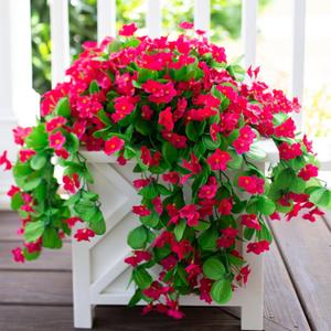Artificial Faux Hanging Flowers Plants for Outdoor Outside Summer Decoration, 2 PCS Fake Silk Hotpink Orchid Long Vines UV Resistant Realistic for Home Porch Patio Balcony Window Planter Pot
