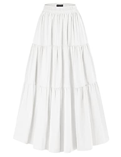 Scarlet Darkness Tiered Maxi Skirts for Women 2026 Summer Beach Flowy Renaissance Long Skirt with Pockets White, Medium