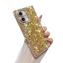 Yeddabox for iPhone 16 Case Glitter, Luxury Sequin and Diamond Bumper Cover with Reinforce Corner, Soft Shockproof Protective Electroplated Case for iPhone 16 for Women Girls, Gold