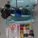 CraftBud Mini Sewing Machine for Beginners, Dual Speed Small Portable Sewing Machine for Kids and Adults with Extension Table, 122 Piece Gift Set Includes, Fabrics, Projects Book, Light and More, Blue