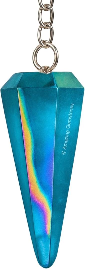 Amazing Gemstone Aqua Aura Quartz Crystal Pendulum for Divination - Certified Dowsing Crystals and Healing Stones for Chakra Balancing and Meditation - Enhance Reiki Spiritual Growth