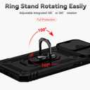 Phone Case for iPhone 13 Pro with Camera Lens Cover HD Screen Protector,Military Grade Ring Car Mount Kickstand Hybrid Hard PC Soft TPU Shockproof Protective Black