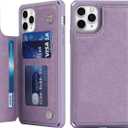 iCoverCase Compatible with iPhone 11 Pro 5.8 Inch Wallet Phone Case with Card Holder for Women, RFID Blocking Embossed PU Leather Wrist Strap Case (Macaron Purple)