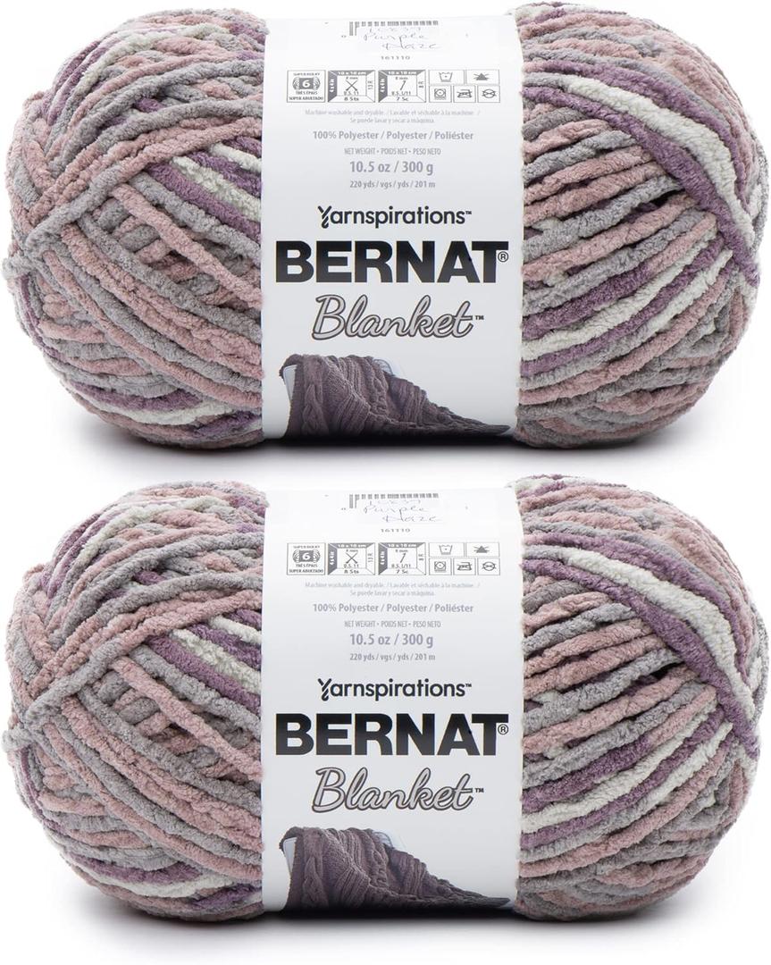 Bernat Blanket Purple Haze Yarn - 2 Pack of 300g/10.5oz - Polyester - 6 Super Bulky - 220 Yards - Knitting/Crochet