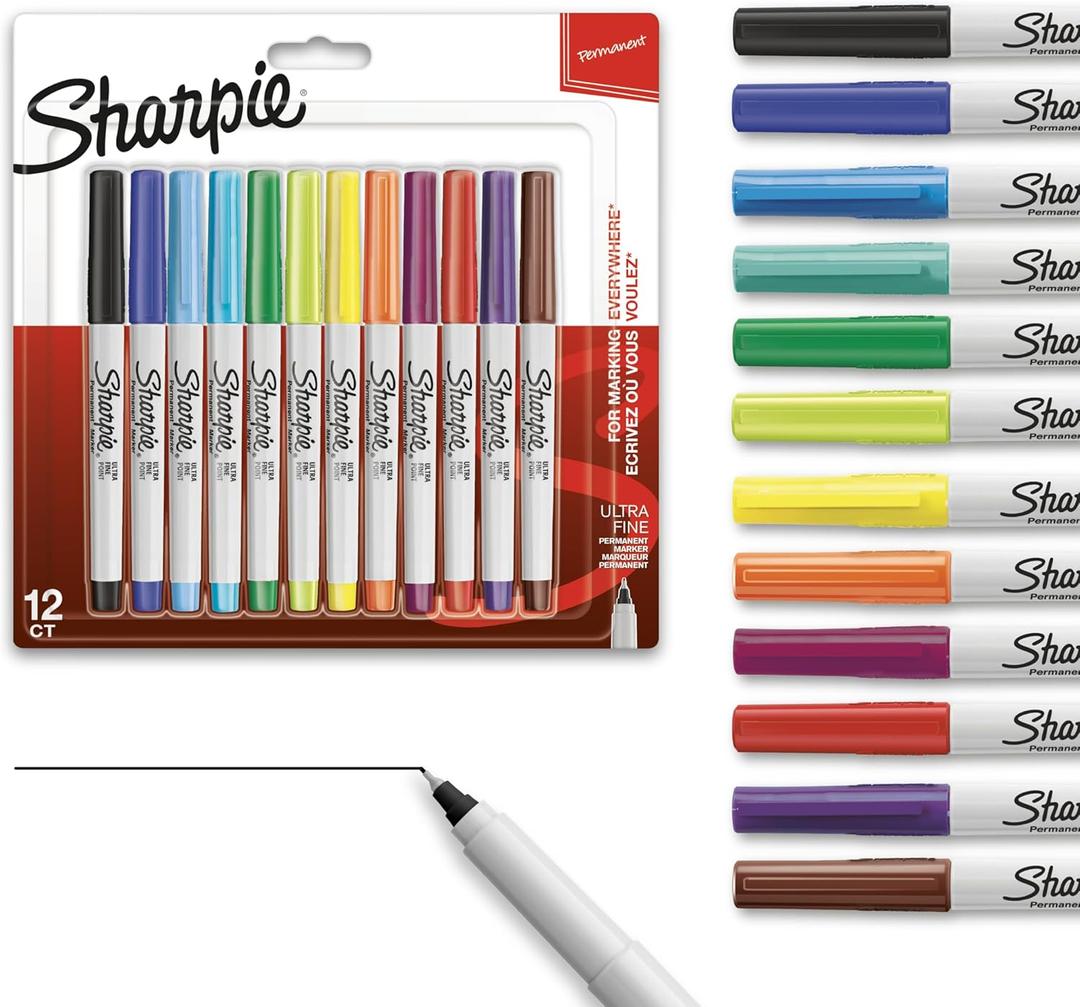 Sharpie Permanent Markers Ultra Fine Point Assorted Colors 12 Count